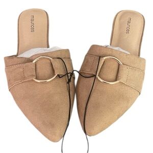 Maurices Flats Slip On Mules size 8  Natalie Gold Buckle Pointed Toe Tan NWT
